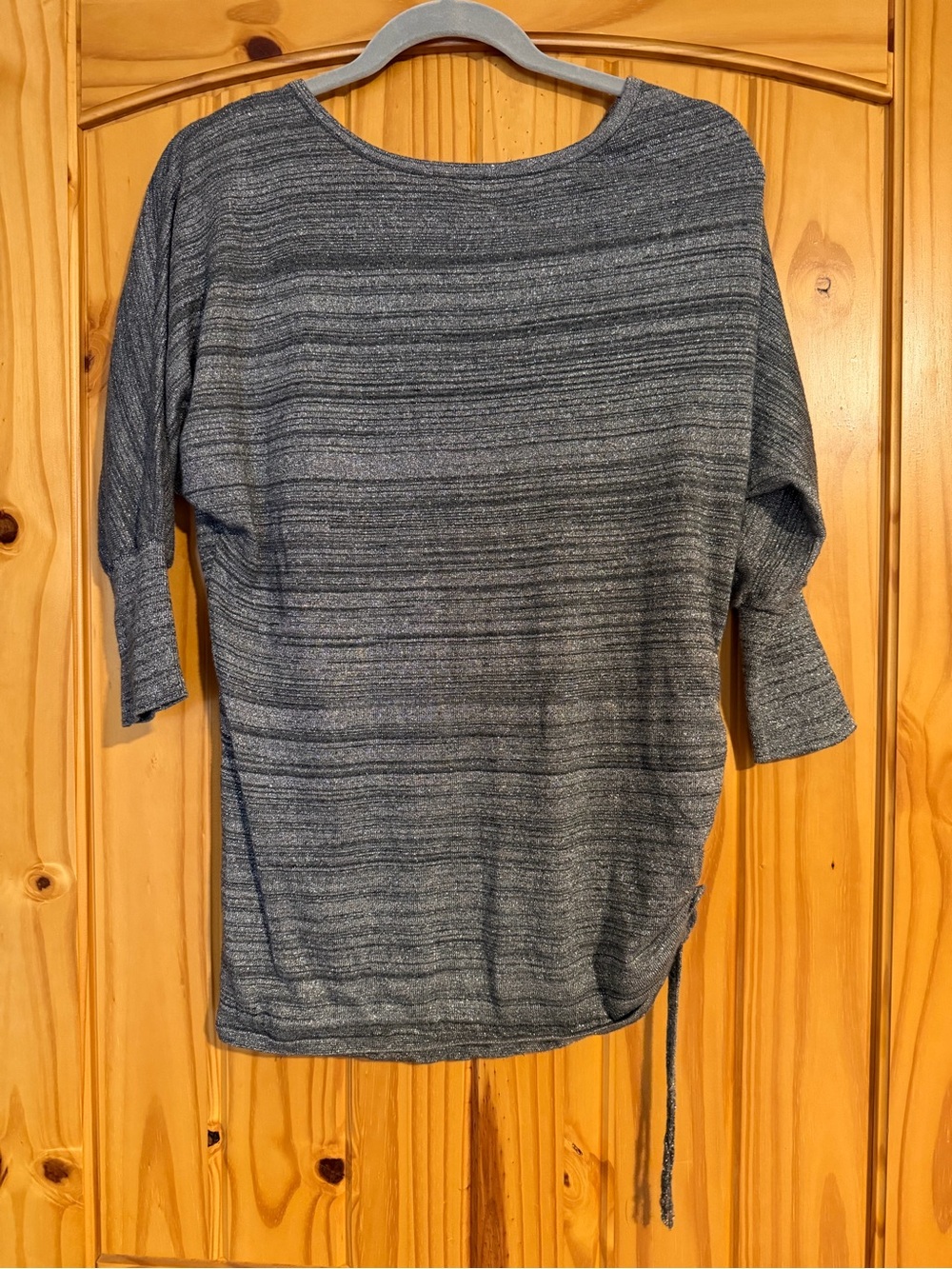 Express Women’s Heathered Gray Sparkling Striped Boatneck Sweater